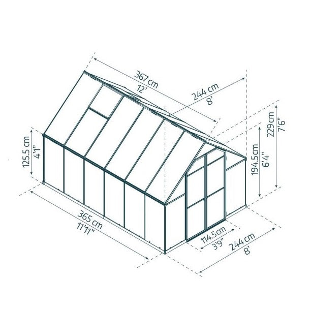 Essence DIY Greenhouse Kit 8 x 12 ft. with 4mm Twin-Wall Polycarbonate Panels and Aluminum Frame