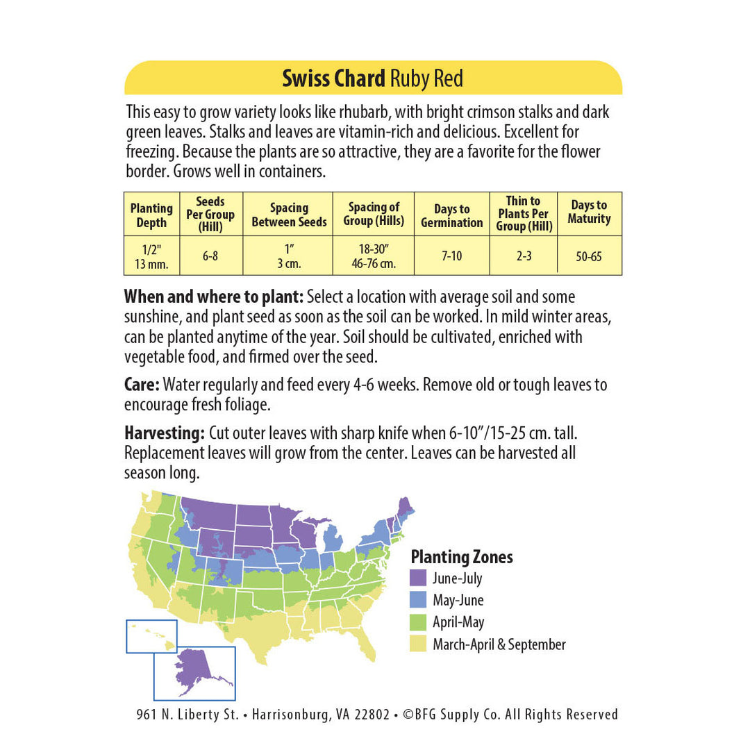 Wetsel Seed™ Ruby Red Swiss Chard Seed